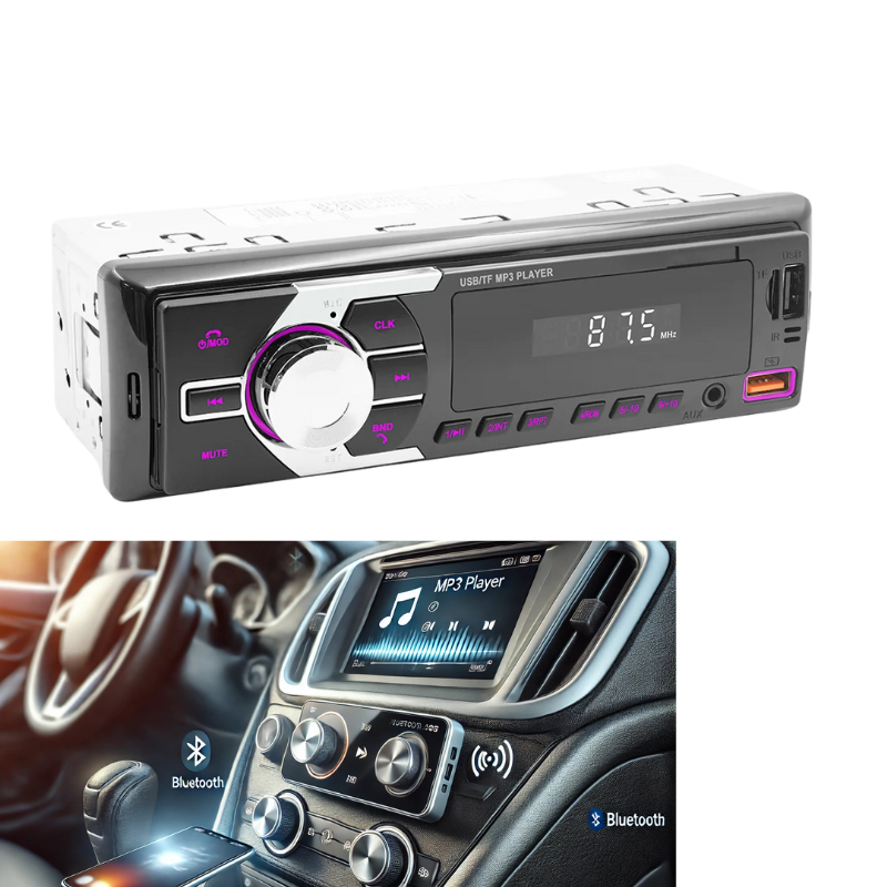 MP3 Autoradio Bluetooth com Luzes LED de 7 Cores – Rádio Estéreo Multimídia para Carro-Bqcc 1DIN