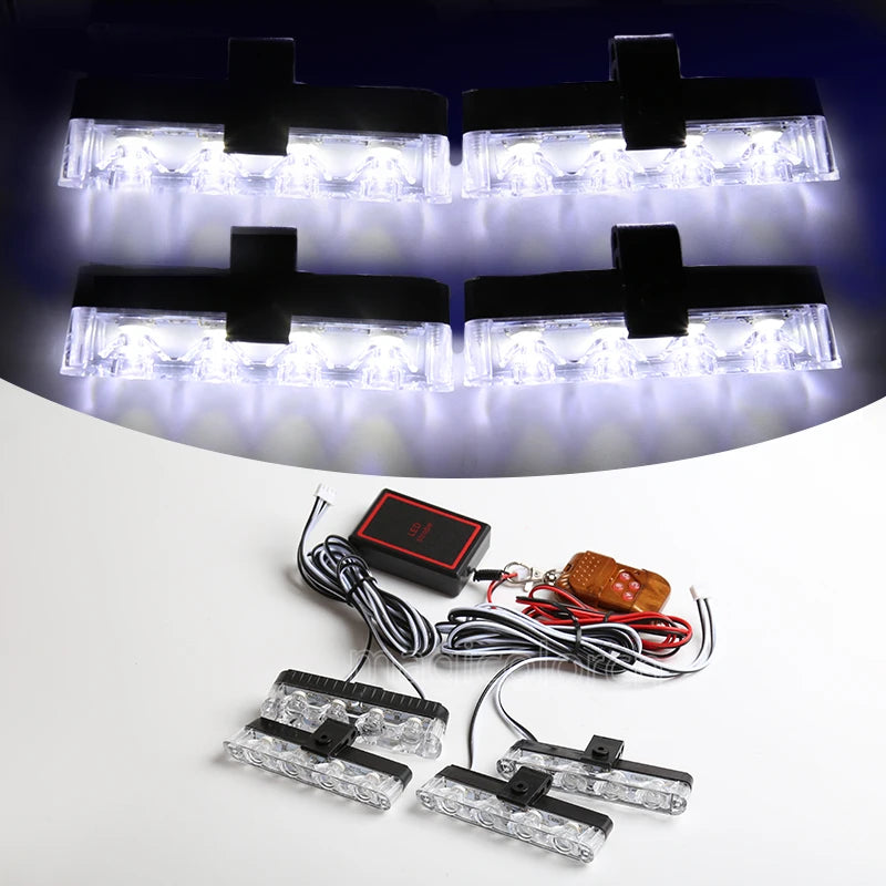 Grill de Carro com Luz LED Estroboscópica Vermelho e Azul – Emergência e Advertência com Controle Remoto Sem Fio