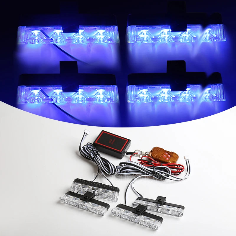 Grill de Carro com Luz LED Estroboscópica Vermelho e Azul – Emergência e Advertência com Controle Remoto Sem Fio